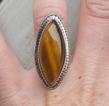 Zilveren ring met marquise Tijgeroog 17 mm